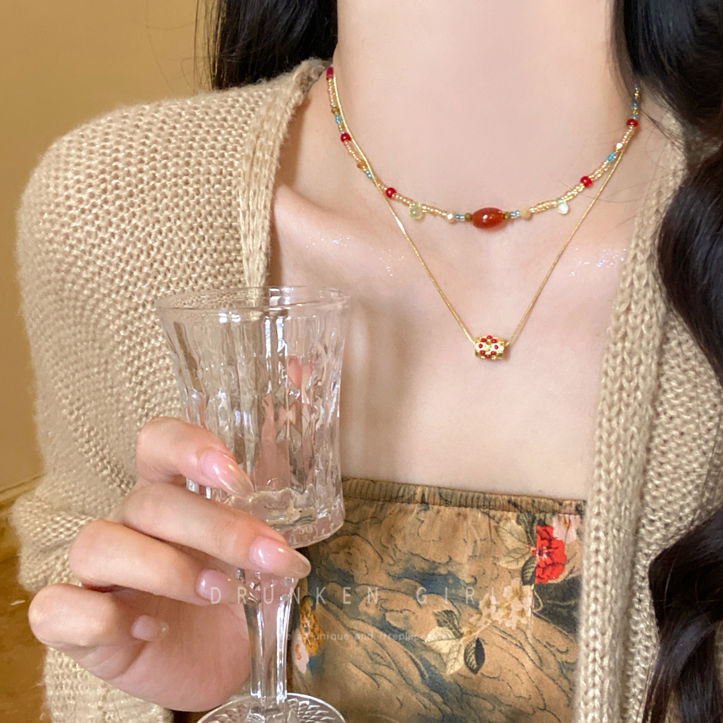 新中式敦煌配色串珠项链女