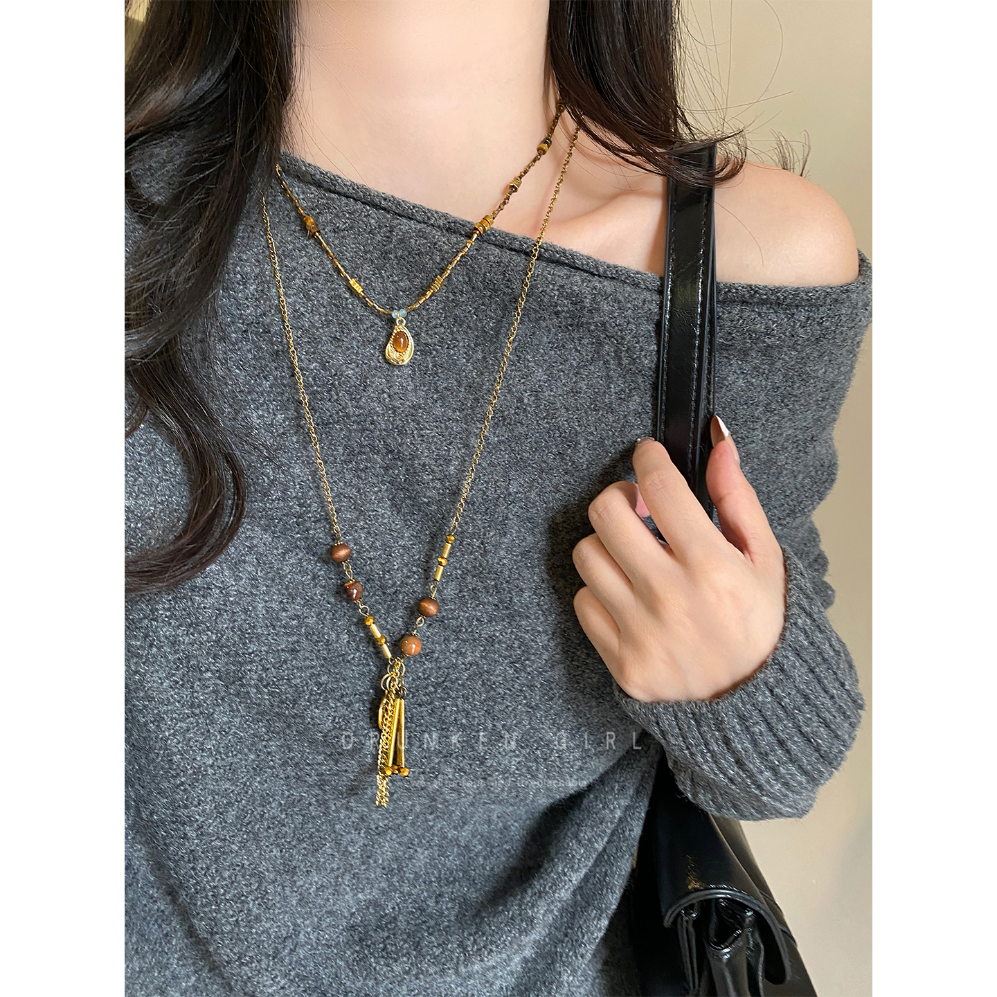 复古钱币流苏项链女小众设计