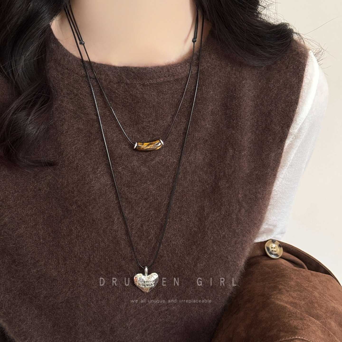 虎眼石字母抽拉项链女秋冬