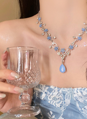 晴空蓝调蓝色花朵满天星项链