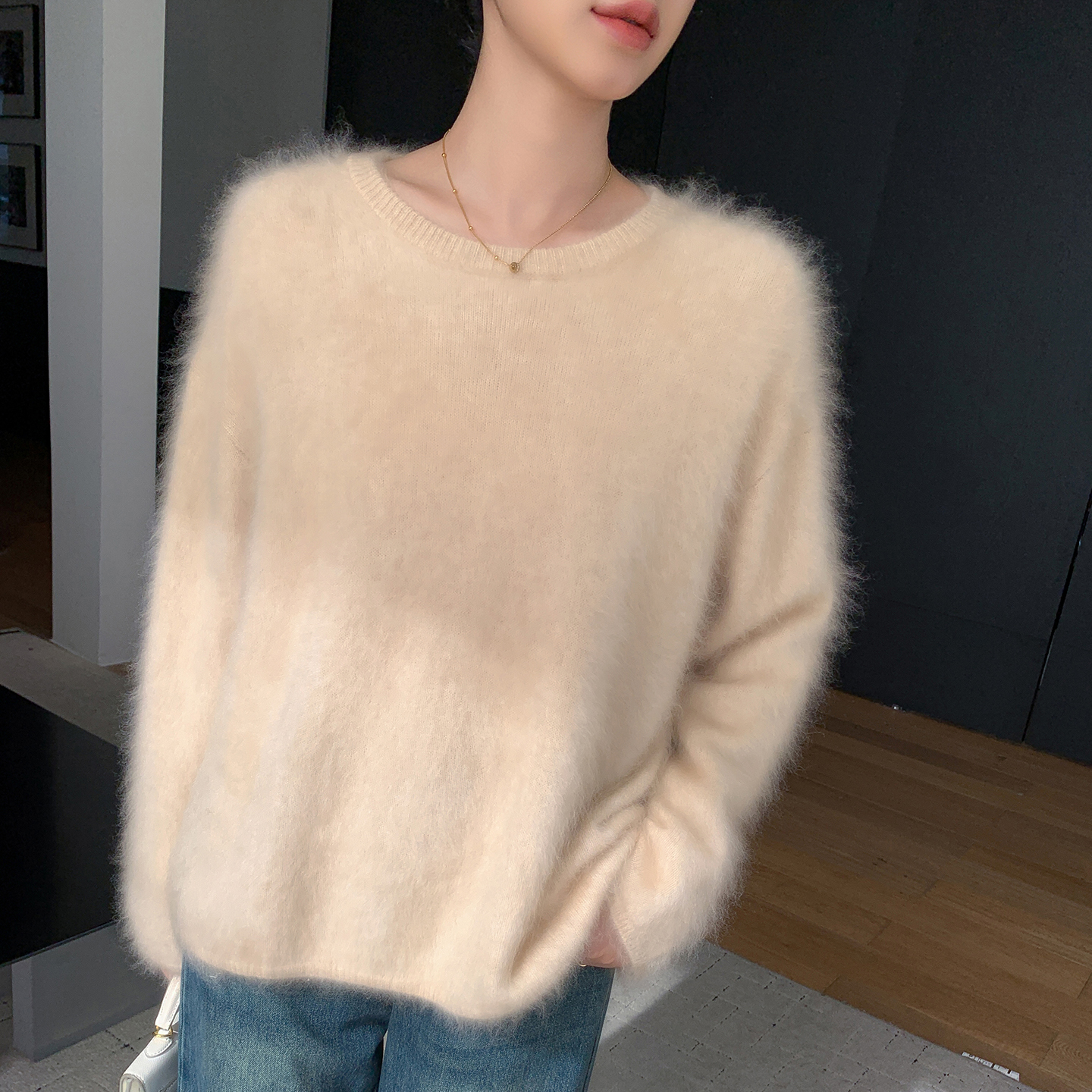 软糯拉绒山羊绒衫女慵懒风