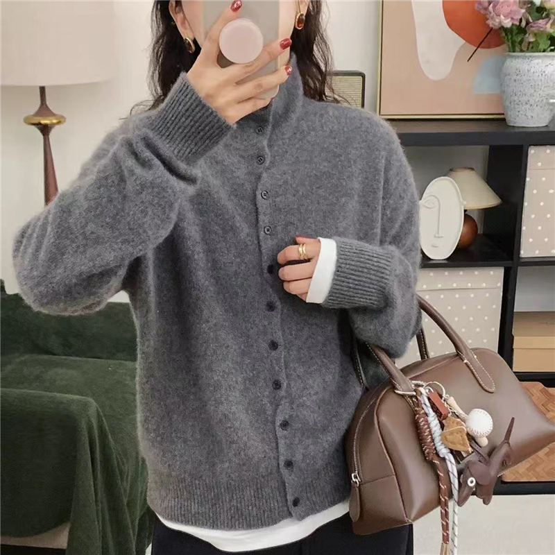 高领羊绒开衫女纯色休闲宽松