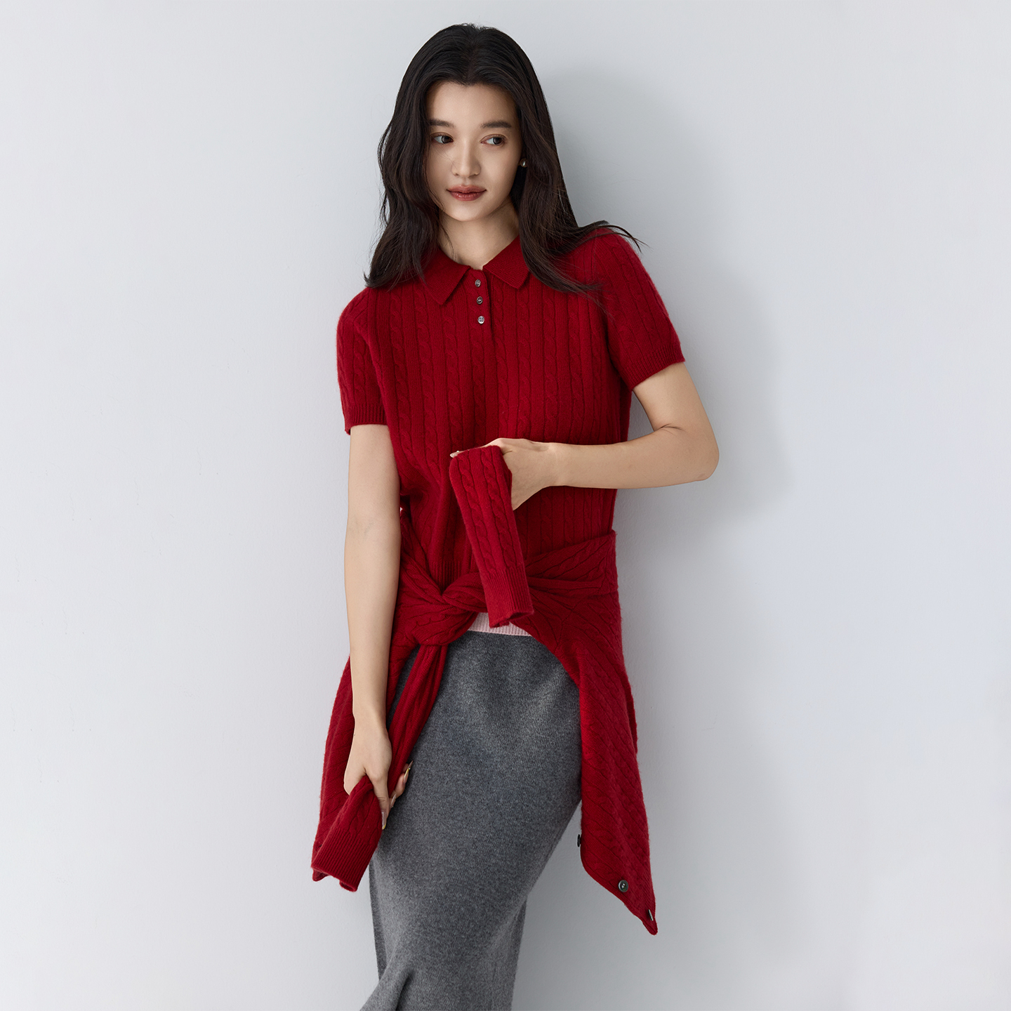 POLO领短袖羊绒衫女欧货高端