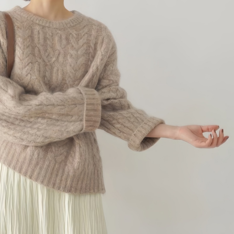 重磅加厚圆领山羊绒衫女