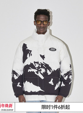 特惠7折 EMPTY REFERENCE 黑色山脉印花宽松羽绒棉服加厚外套