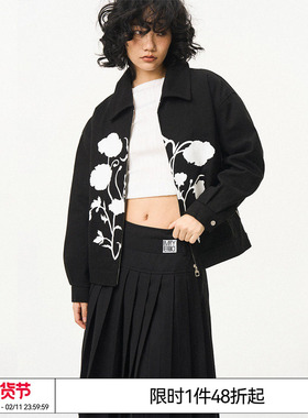 特惠6折起EMPTY REFERENCE原创白色花束丝印翻领休闲宽松夹克外套