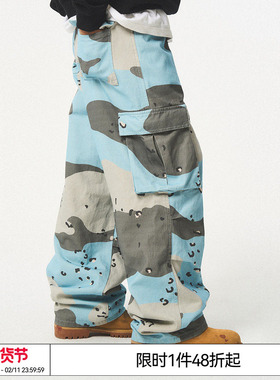 特惠6折起十个勤天EMPTY REFERENCE原创迷彩直筒休闲裤宽松工装裤