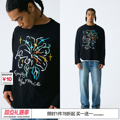 EMPTY REFERENCE缤纷花朵彩色提花圆点手绘印花宽松打底长袖T恤