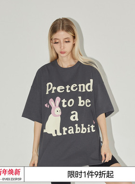 EMPTY REFERENCE原创扮兔小猫印花短袖T恤男女潮流 方书剑同款