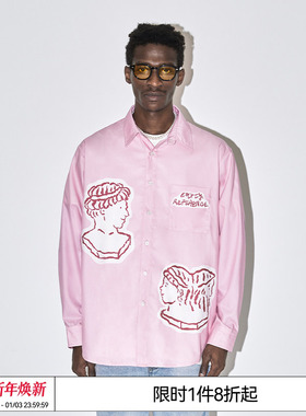 EMPTY REFERENCE原创罗马头像印花宽松粉衬衫男女潮流休闲衬衣