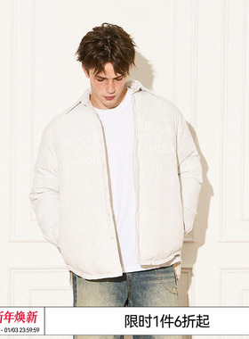 特惠7折 EMPTY REFERENCE美式复古白色条纹羽绒棉服外套