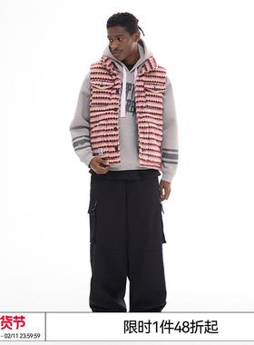 特惠6折起 十个勤天 EMPTY REFERENCE毛呢条纹翻领羽绒棉马甲背心