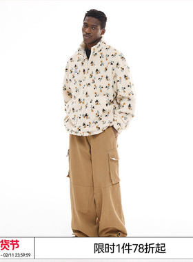 EMPTY REFERENCE碎花图案宽松立领男女百搭休闲摇粒绒夹克外套