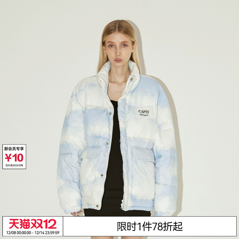 EMPTY REFERENCE原创天蓝色云朵吊染羽绒服男女潮牌宽松加厚外套