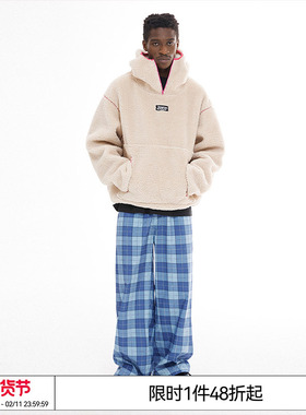 特惠6折起 EMPTY REFERENC撞色拉链口袋仿羊羔绒连帽卫衣套头外套