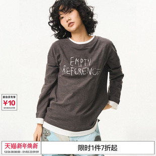 字母假两件上衣竹节棉宽松长袖 REFERENCE T恤 EMPTY 特惠8折