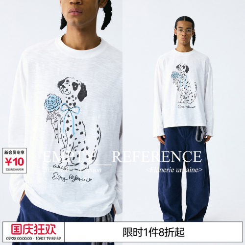 张函瑞 张桂源EMPTYREFERENCE玫瑰与斑点狗竹节棉上衣纯棉长袖T恤