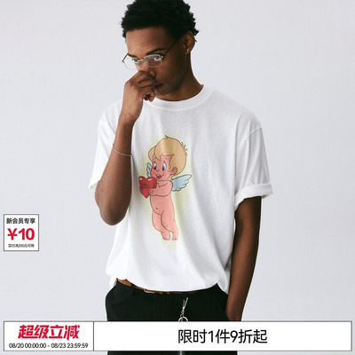 EMPTY REFERENCE白色雪花肌理手绘卡通天使印花打底衫凉感短袖T恤