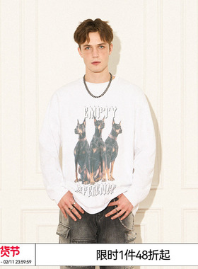 特惠6折起 汪苏泷董思怡同款EMPTY REFERENCE杜宾犬印花长袖T恤