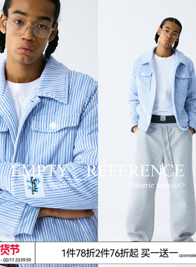 EMPTY REFERENCE蓝白条纹重磅短款菱格纹绗棉休闲摇粒绒夹克外套