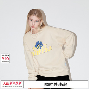 EMPTY REFERENCE原创手绘线框花朵印花圆领休闲卫衣男女宽松上衣