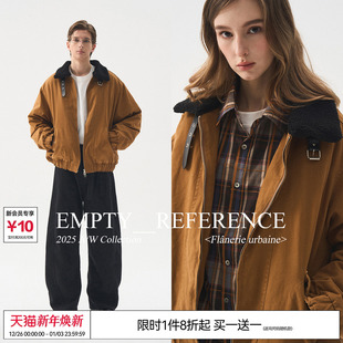 EMPTY 棕黄洗水毛领皮带调节扣重磅充棉夹克棉服外套 REFERENCE