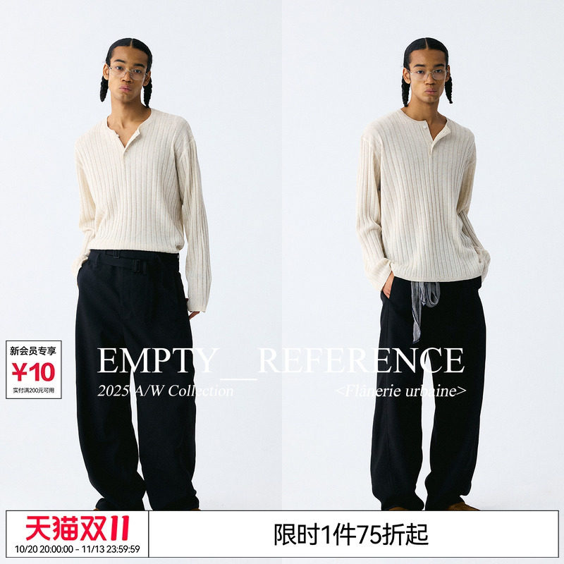 何昶希李治廷EMPTYREFERENCE亚麻混纺莱赛尔条纹老钱亨利领针织衫