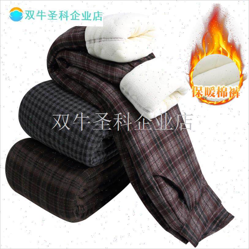 冬季妈妈加绒加厚格子棉s裤高腰外穿中老年人女裤羊羔绒奶奶保暖.