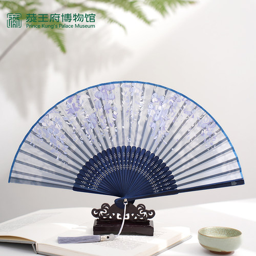【恭王府博物馆】紫始至终紫藤花文创6.3寸折扇复古古风折叠扇