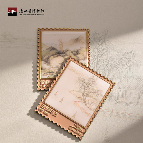 博物馆文创西湖十景邮票式冰箱贴