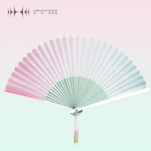 釉里红系列粉绿渐变汉服旗袍古风新中式 折扇折叠扇 杭州博物馆