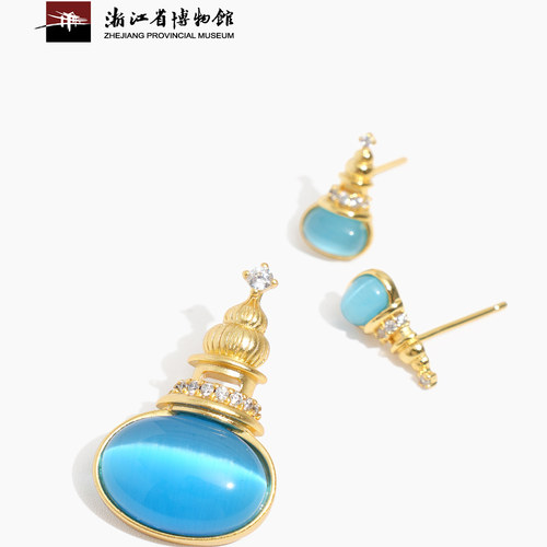 【浙江省博物馆】西湖十景文创三潭印月猫眼石胸针耳钉套装饰品