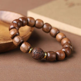 正品黄花梨老料鼓珠非洲檀香木佛珠单圈招财进宝男女款手串串珠