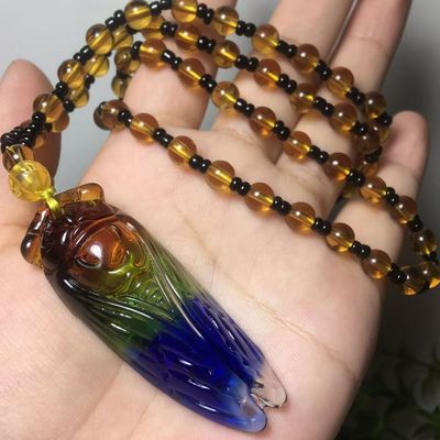 春秋蝉吊坠五彩水晶金蝉