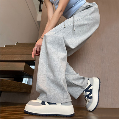 阔腿裤女2026新款春秋窄版香蕉弯刀卫裤高个子加长裤子灰色运动裤