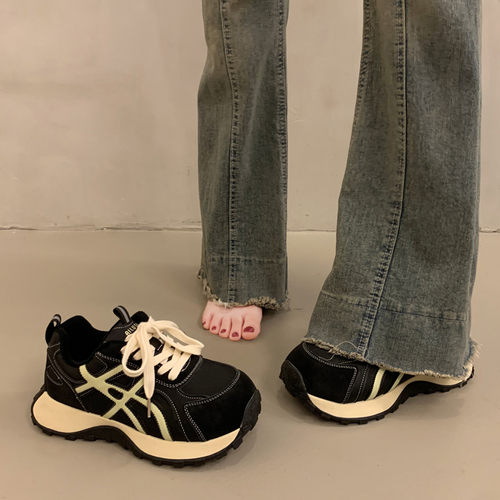 厚底黑色老爹鞋女鞋子2026新款春季百搭复古德训鞋休闲爆款运动鞋