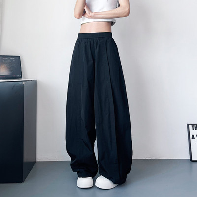 速干阔腿裤女夏季薄款胖mm高腰宽松显瘦美式休闲裤垂感拖地镰刀裤