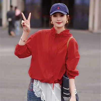 韩系抽绳防晒衣短外套女2026春夏薄款小个子休闲宽松时尚百搭上衣