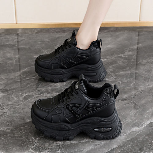 内增高7CM黑色女鞋2026秋季软底不累脚上班工作老爹鞋休闲运动鞋