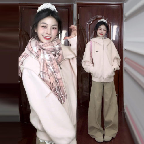 韩系粉色连帽外套女2026早春新款今年流行爆款巨好看短款厚棒球服