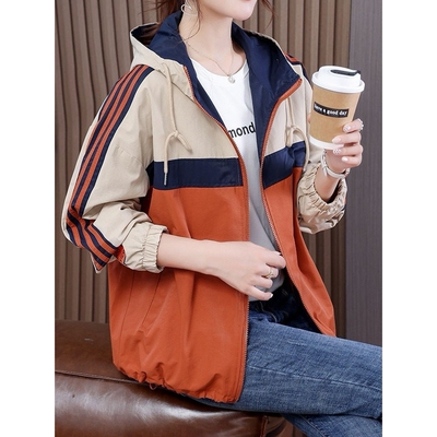 高端洋气小个子连帽防晒冲锋衣女2025夏季薄款透气拼色防晒外套潮