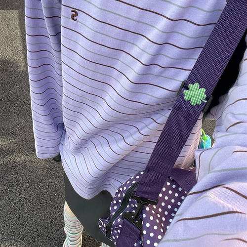 2026新款紫色条纹字母长袖t恤女早春季高级感打底衫宽松百搭上衣