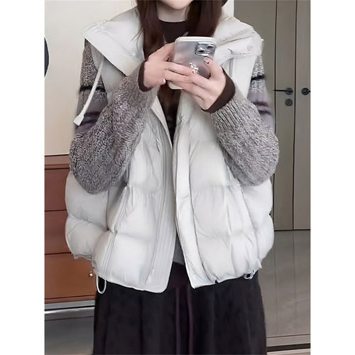 韩系立领羽绒棉马甲女2025新款简约百搭大码女装拉链坎肩马夹外套