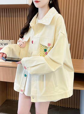 彩色纽扣牛仔外套女春秋2026新款初高中学生可爱甜美设计感上衣潮