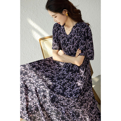 素木时尚印花雪纺连衣裙女夏季2026年新款气质长裙欧洲站大码女装