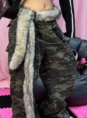 原创毛毛腰带长条毛茸绒腰链辣妹风屁帘爵士街舞蹈野性凹造型装饰