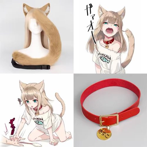 40猫娘黄豆粉套装猫耳发箍