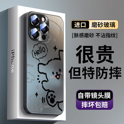 自带镜头膜磨砂玻璃壳苹果手机壳