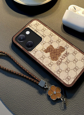 适用y100手机壳新款y200i保护套y77硅胶全包y76s防摔y95布纹网红女款y52s挂绳手链y31s高级感y70s暴力熊男款