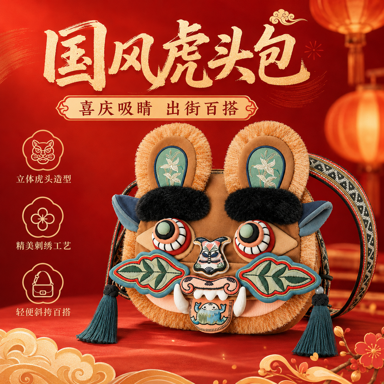 马斯科儿子克马斯同款包广西非遗虎头包x同款斜挎包绣娘刺绣手工